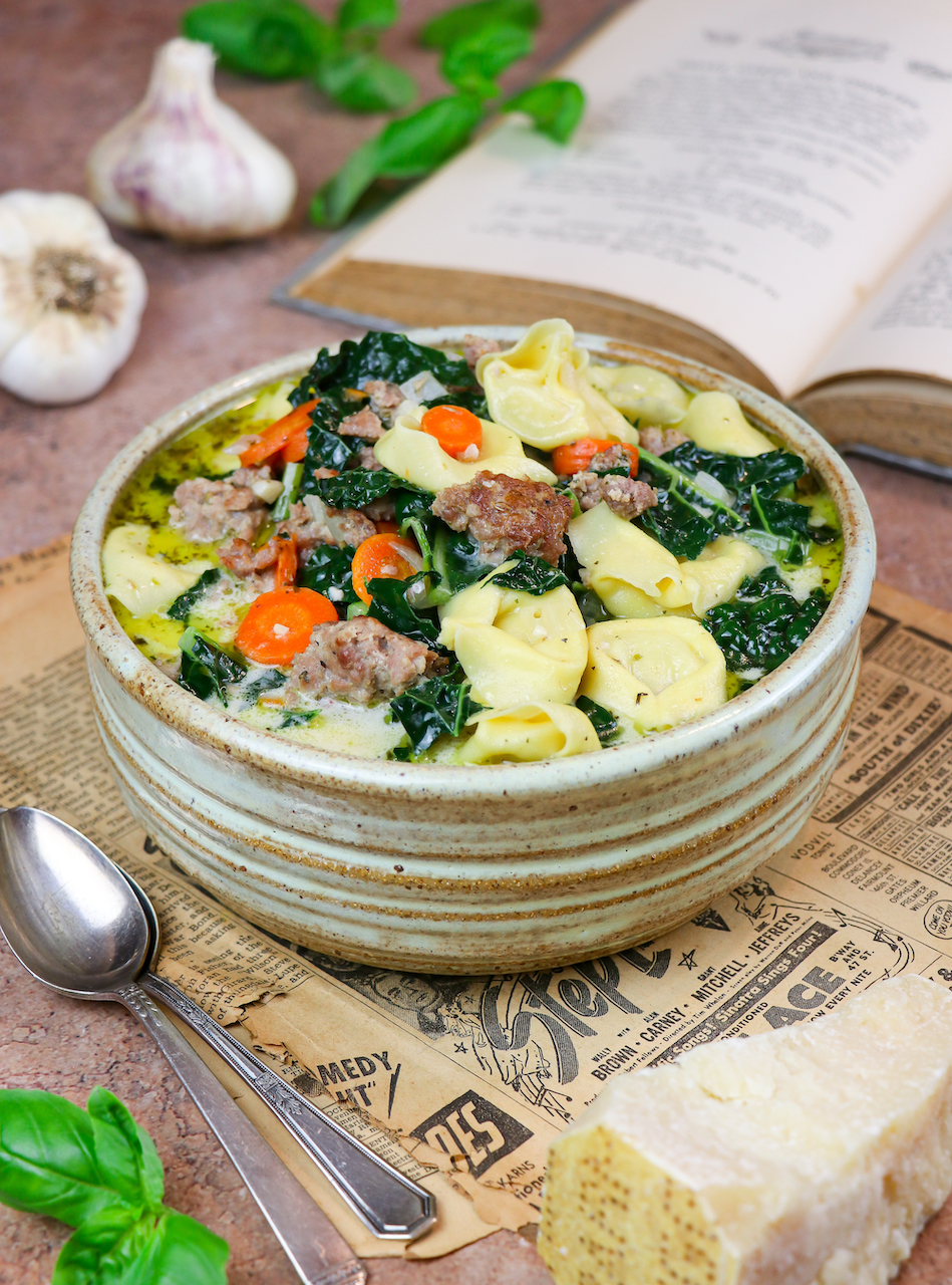 Creamy Sausage & Kale White Tortellini Soup